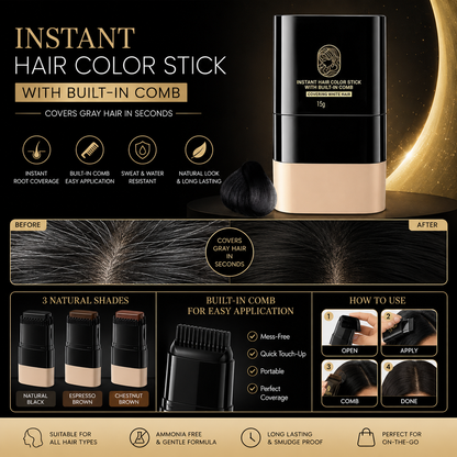 Aelnora Instant Hair Dye Stick with Built-in Comb, Gray Hair Dye, 2-in-1 Touch-Up Comb