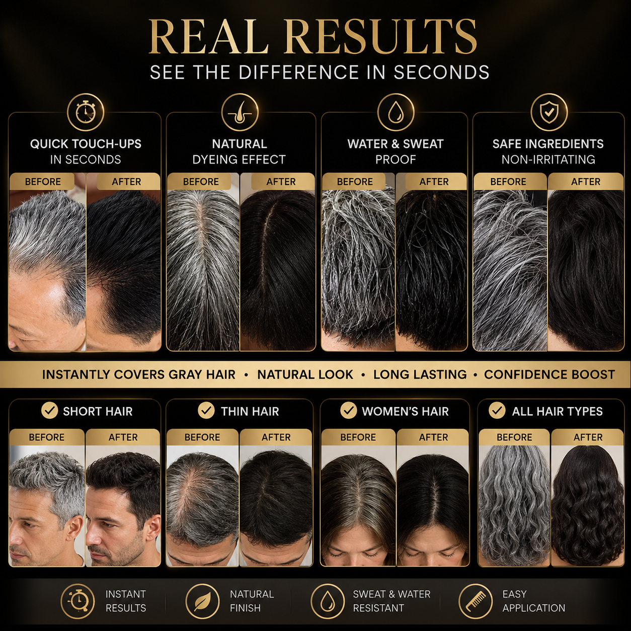 Aelnora Instant Hair Dye Stick with Built-in Comb, Gray Hair Dye, 2-in-1 Touch-Up Comb
