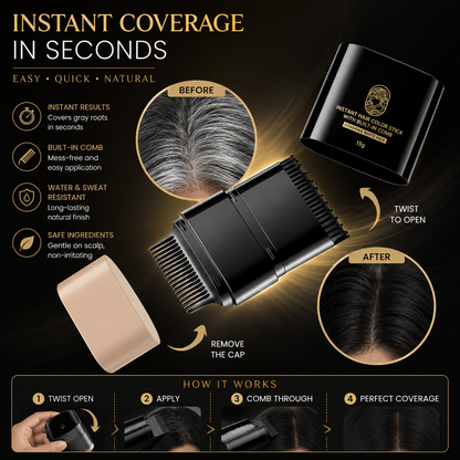 Aelnora Instant Hair Dye Stick with Built-in Comb, Gray Hair Dye, 2-in-1 Touch-Up Comb